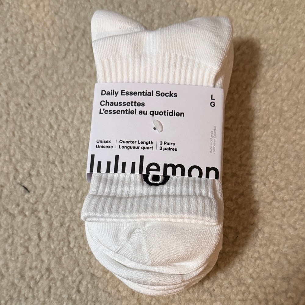 lululemon athletica Unisex Classic Daily Essential quarter White Socks - 3 Pack